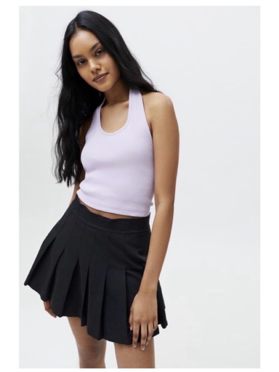 The Ragged Priest Tops - The Ragged Priest Ribbed Lace-Up Halter Crop Top - Lavender (XS)